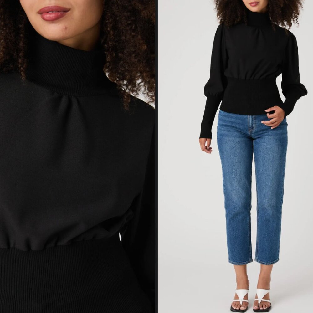 EUC French Connection Combination Black Turtleneck - Picture 1 of 10